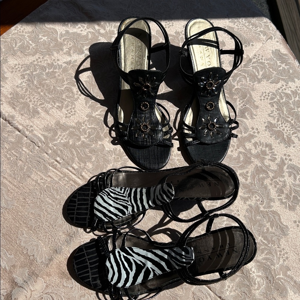 2 pair New York Transit Black Strappy Heeled Sandals! Size 10M